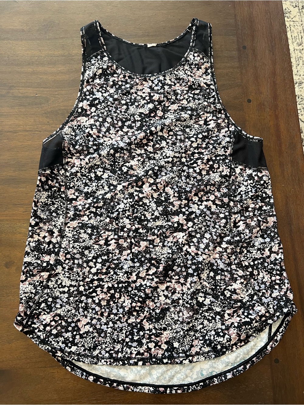 lululemon athletica Black Floral Performance Tank with Pink Accents